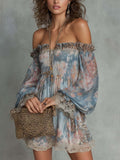 Romantic Floral Off-Shoulder Ruched Mini Dress