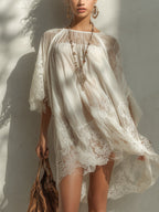 White Lace-Paneled Mini Dress