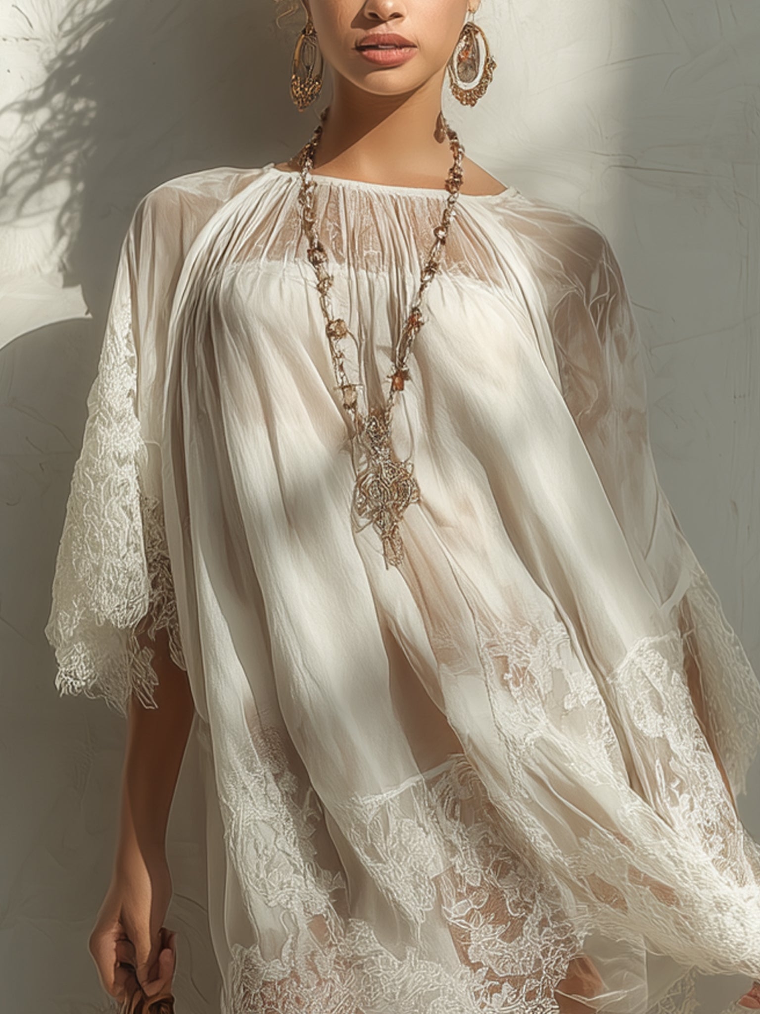 White Lace-Paneled Mini Dress