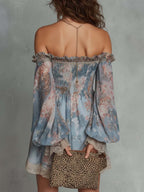Romantic Floral Off-Shoulder Ruched Mini Dress