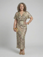 Abstract Print V Neck Twist Waist Midi Dress