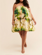 Green Bubble Halter Mini Dress