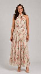 Aurelle | Halter Neck Floral Midi Dress