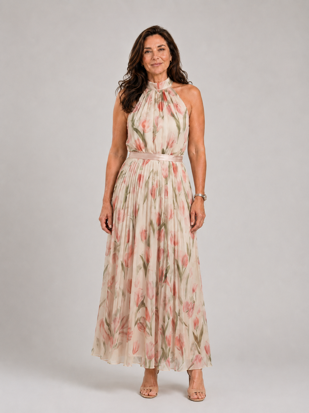 Aurelle | Halter Neck Floral Midi Dress
