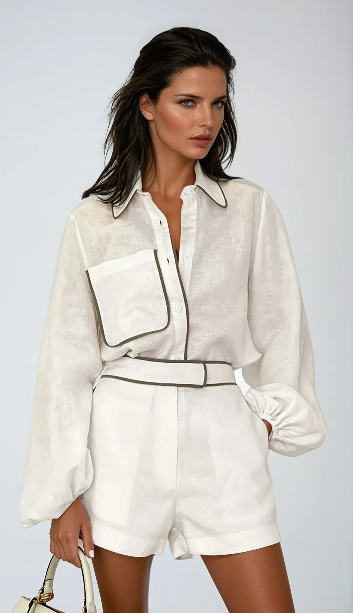 Riley - Contrast Trim Cotton Linen Shorts Set