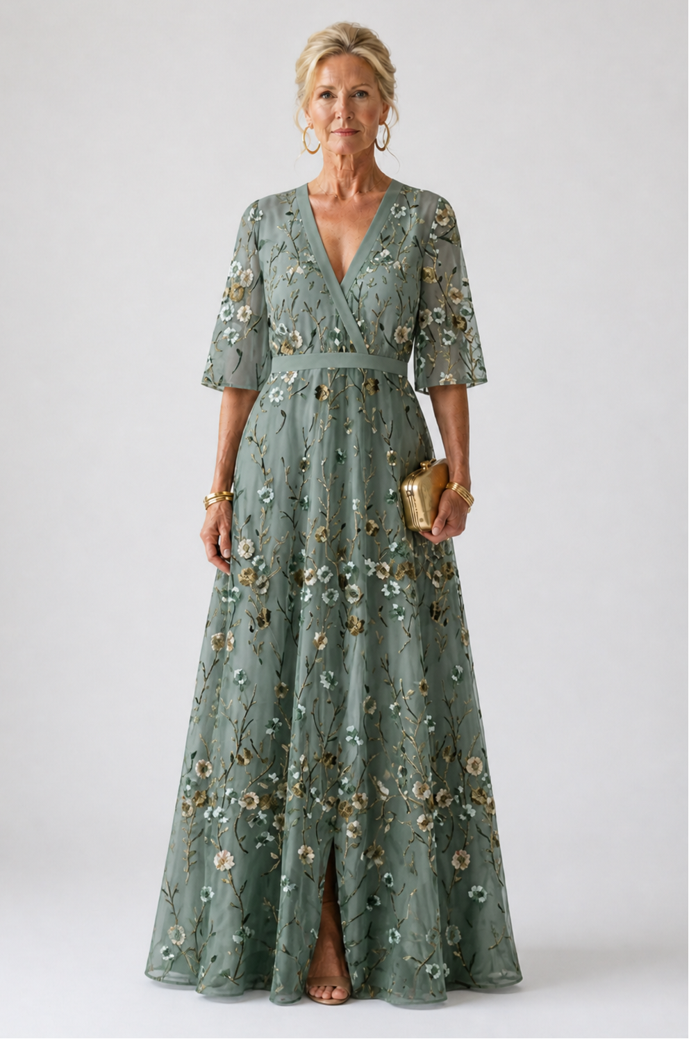 Sophie - Floral V Neck Short Sleeve Maxi Dress