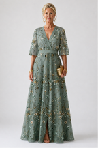 Sophie - Floral V Neck Short Sleeve Maxi Dress