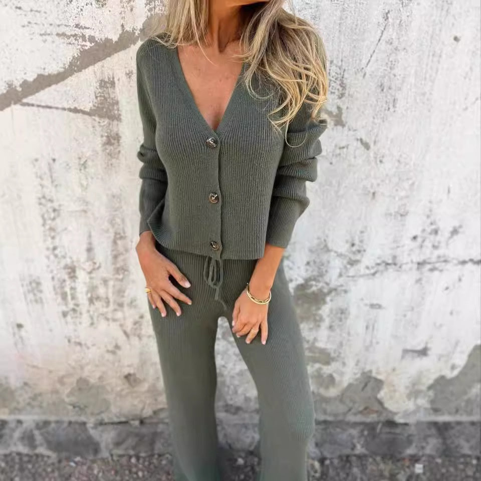 Leona - Knit Cardigan and Wide Leg Trouser Two-Piece Set