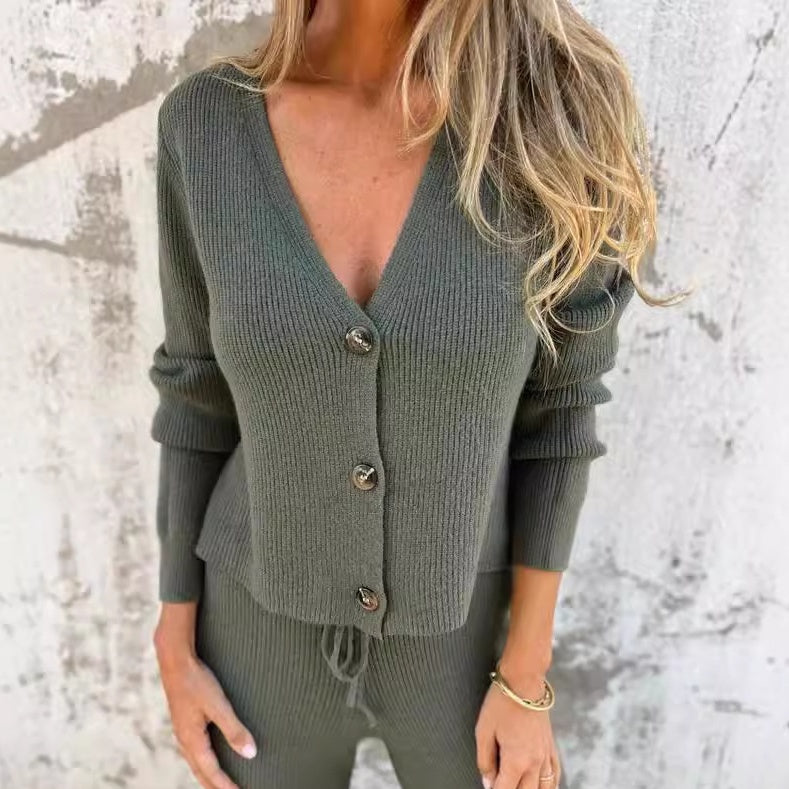 Leona - Knit Cardigan and Wide Leg Trouser Two-Piece Set