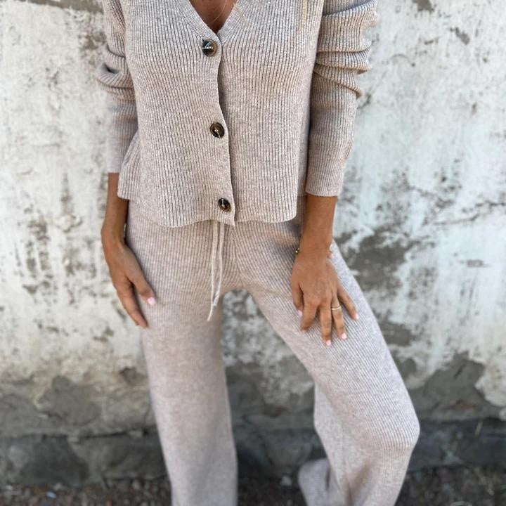 Leona - Knit Cardigan and Wide Leg Trouser Two-Piece Set