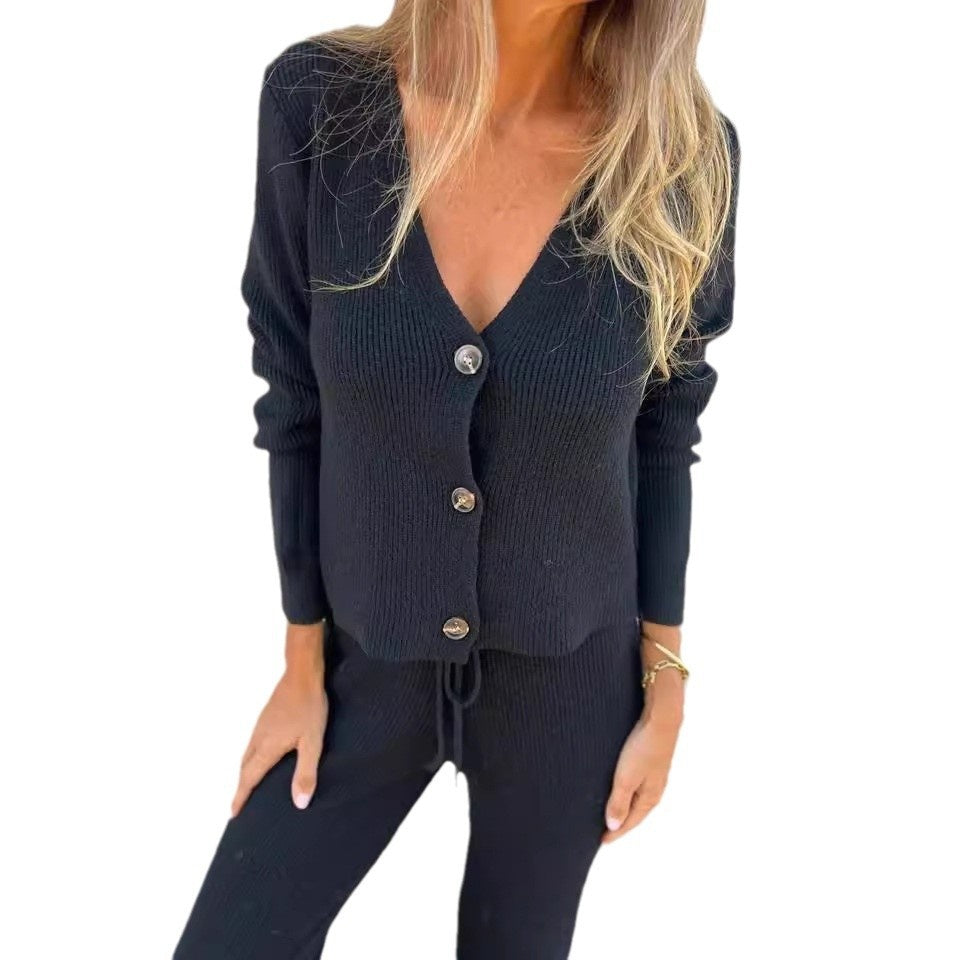 Leona - Knit Cardigan and Wide Leg Trouser Two-Piece Set