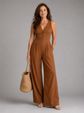 Lyssara | Button Front Sleeveless Wide Leg Relaxed Jumpsuit