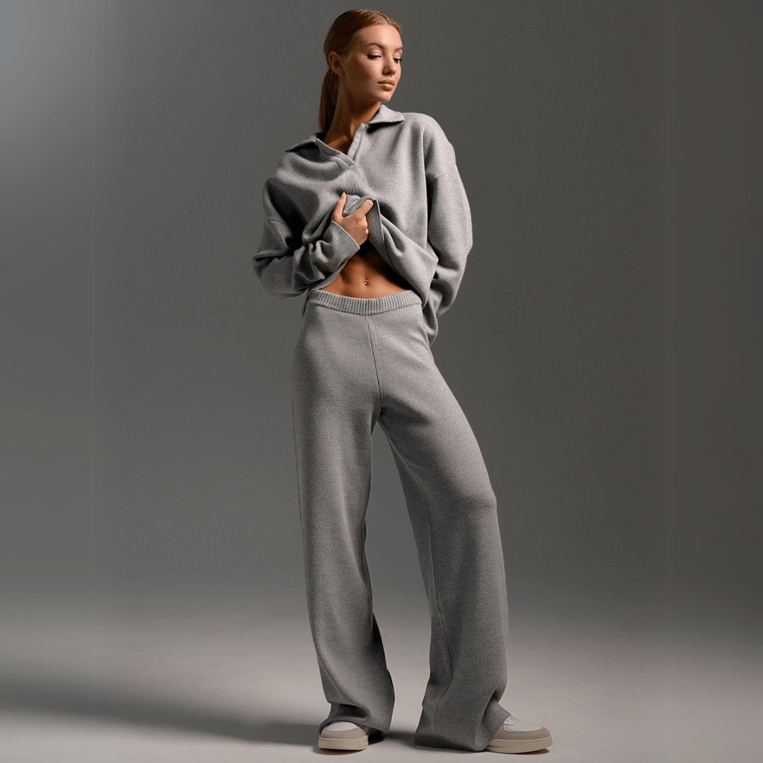 Elaine - Knitted Sweatshirt and Joggers Tracksuit Two-Piece Set