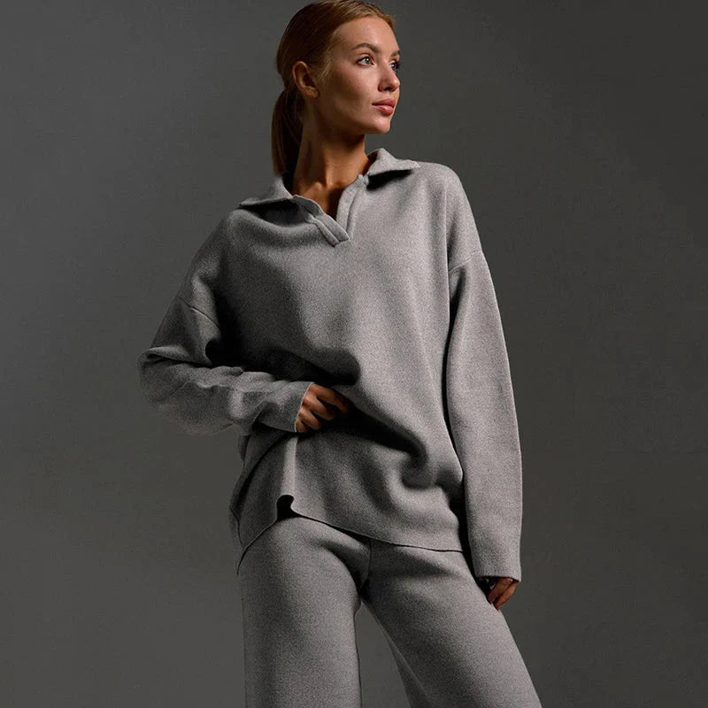 Elaine - Knitted Sweatshirt and Joggers Tracksuit Two-Piece Set