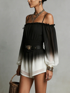 Black And White Gradient Off-shoulder Gradient Jumpsuit(with belt)