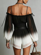 Black And White Gradient Off-shoulder Gradient Jumpsuit(with belt)
