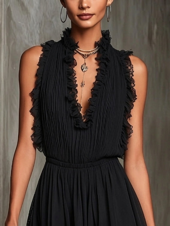 Black Ruffle Trim Mini Jumpsuit – Harper Vale
