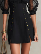 Black Off-Shoulder Puff Sleeve Mini Dress