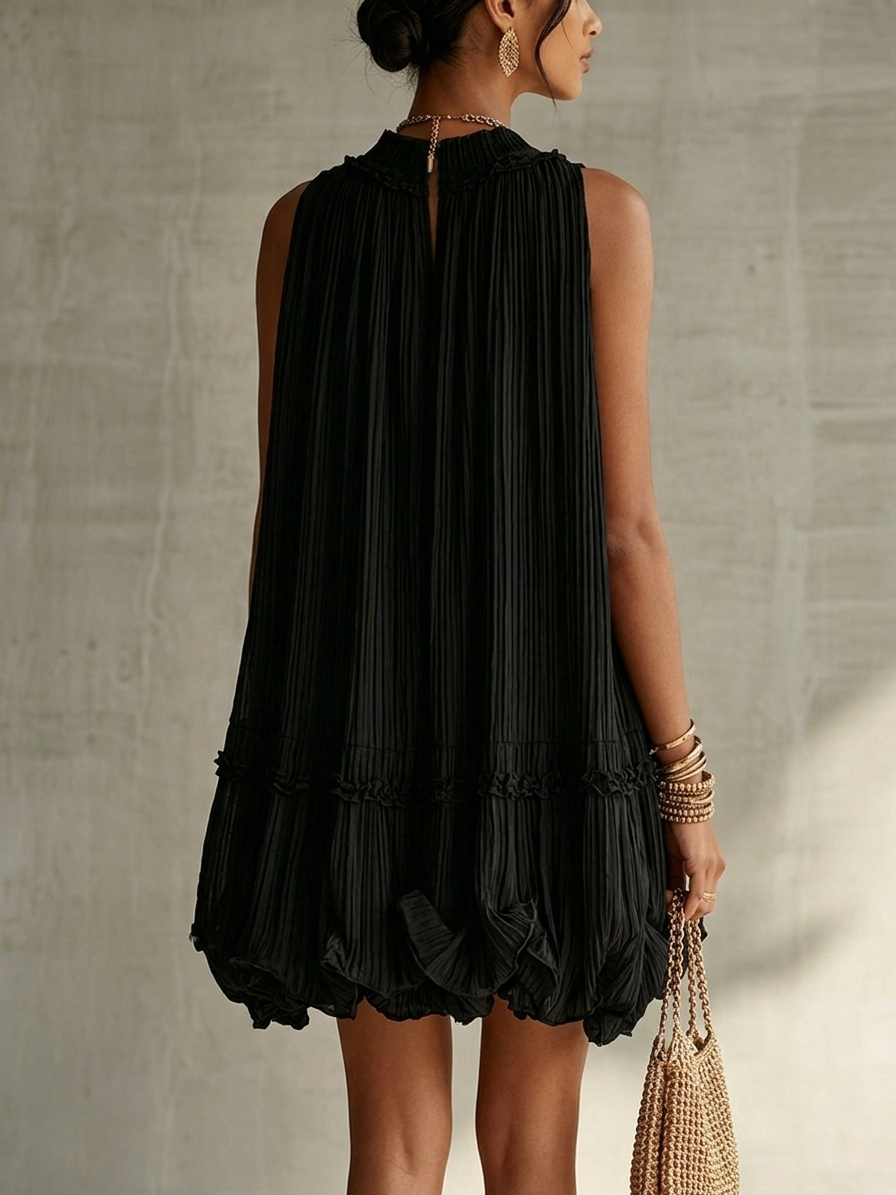 Black Halter Neck Ruffled Bubble Mini Dress