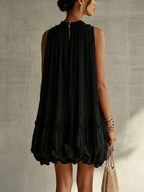 Black Halter Neck Ruffled Bubble Mini Dress
