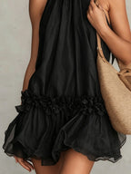 Black Halter Neck Ruffled Sleeveless Mini Dress