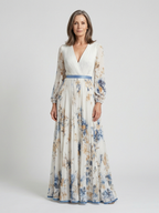 Long Sleeve V Neck Floral Maxi Dress