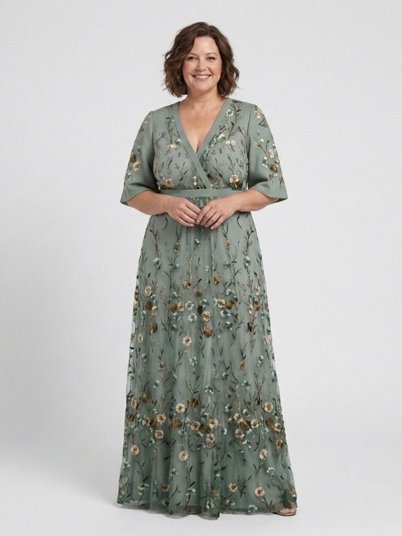 Sophie - Floral V Neck Short Sleeve Maxi Dress
