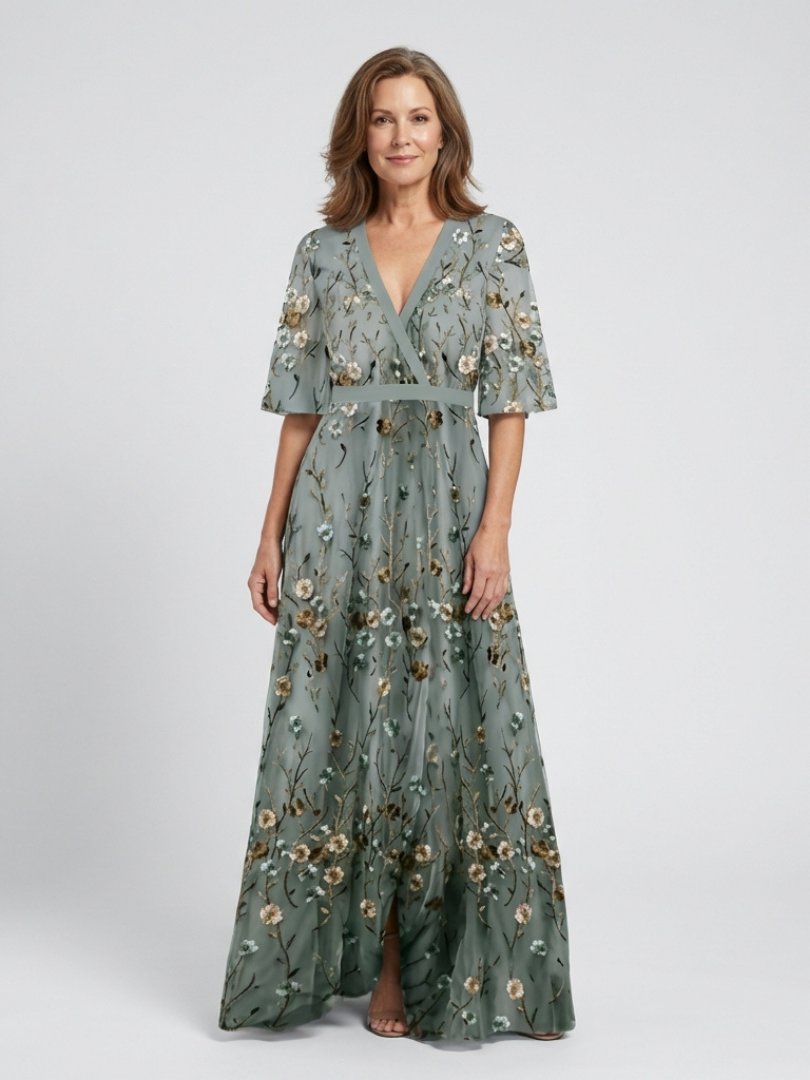 Sophie - Floral V Neck Short Sleeve Maxi Dress