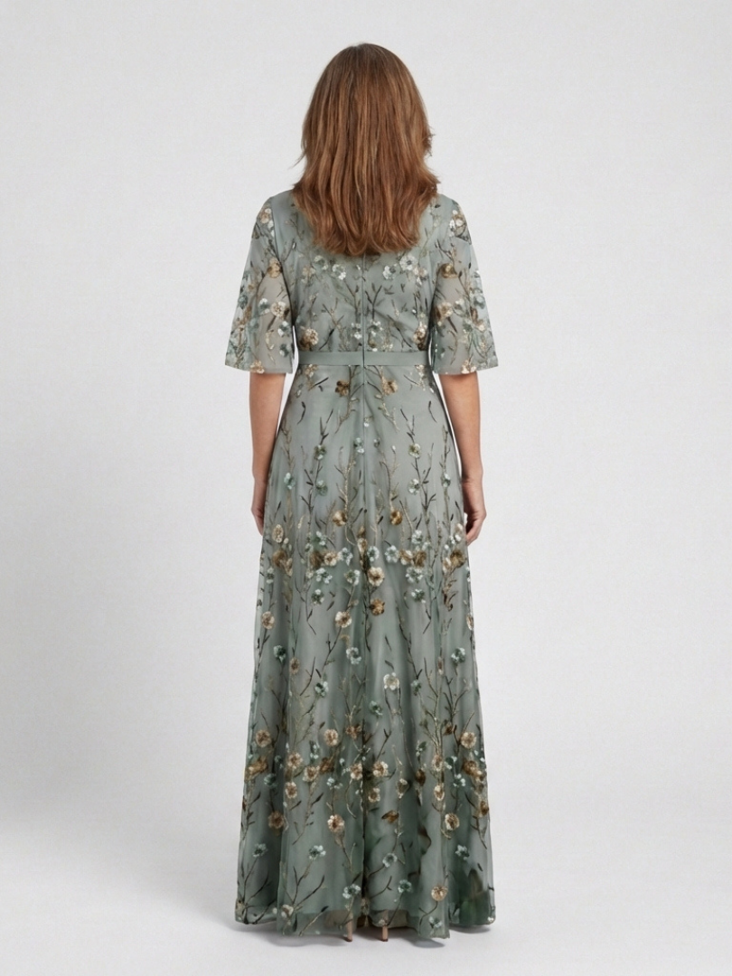 Sophie - Floral V Neck Short Sleeve Maxi Dress
