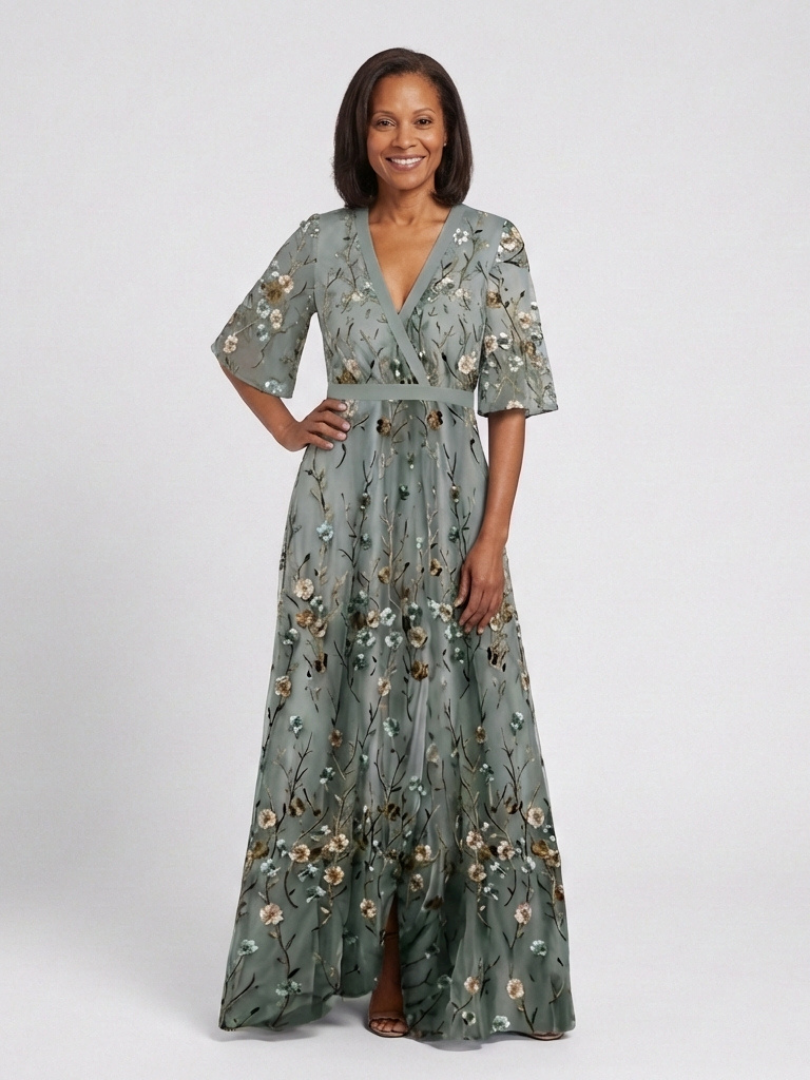 Sophie - Floral V Neck Short Sleeve Maxi Dress