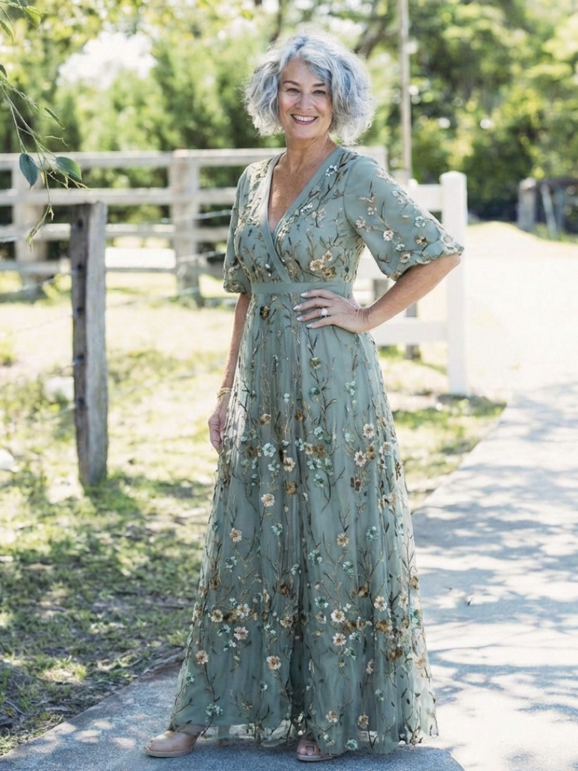 Sophie - Floral V Neck Short Sleeve Maxi Dress