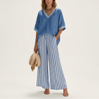 Juliana | V-Neck Varsity Top & Stripe Wide-Leg Set