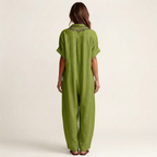 Amarina | Embroidered V-Neck Collar Cotton-Linen Maxi Dress
