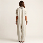 Amarina | Embroidered V-Neck Collar Cotton-Linen Maxi Dress