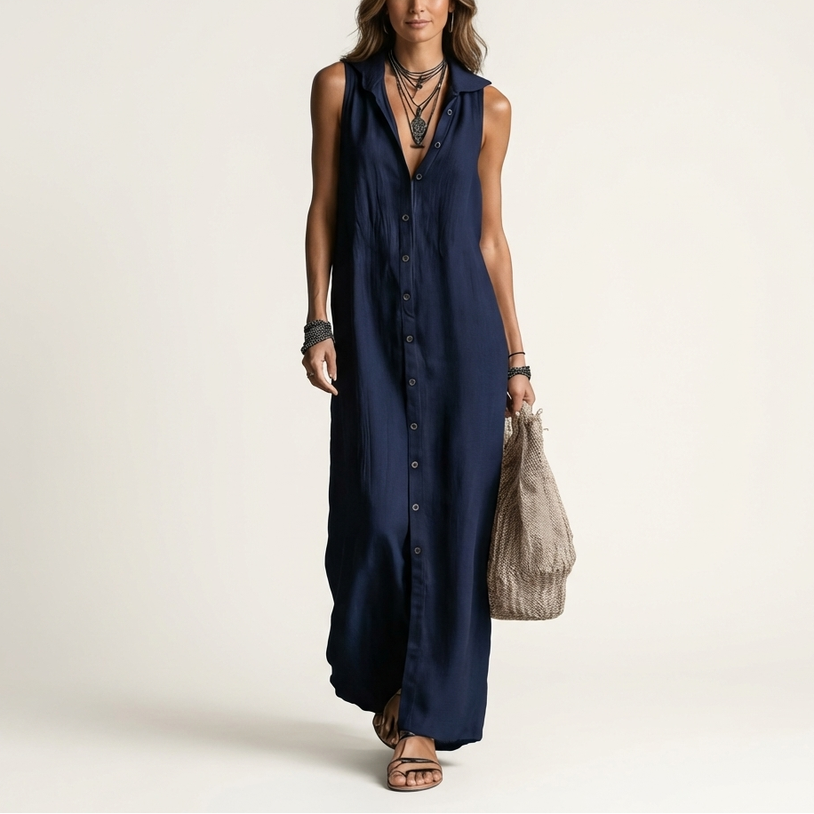 Mirabell | Hooded Button-Front Sleeveless Maxi Dress