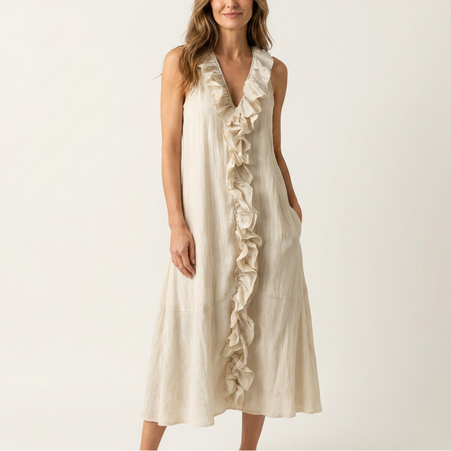 Vicky | Ruffle-Front V-Neck Sleeveless Maxi Dress