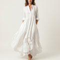 Jilana | Stand-Collar Button-Front Ruffle Hem Maxi Dress