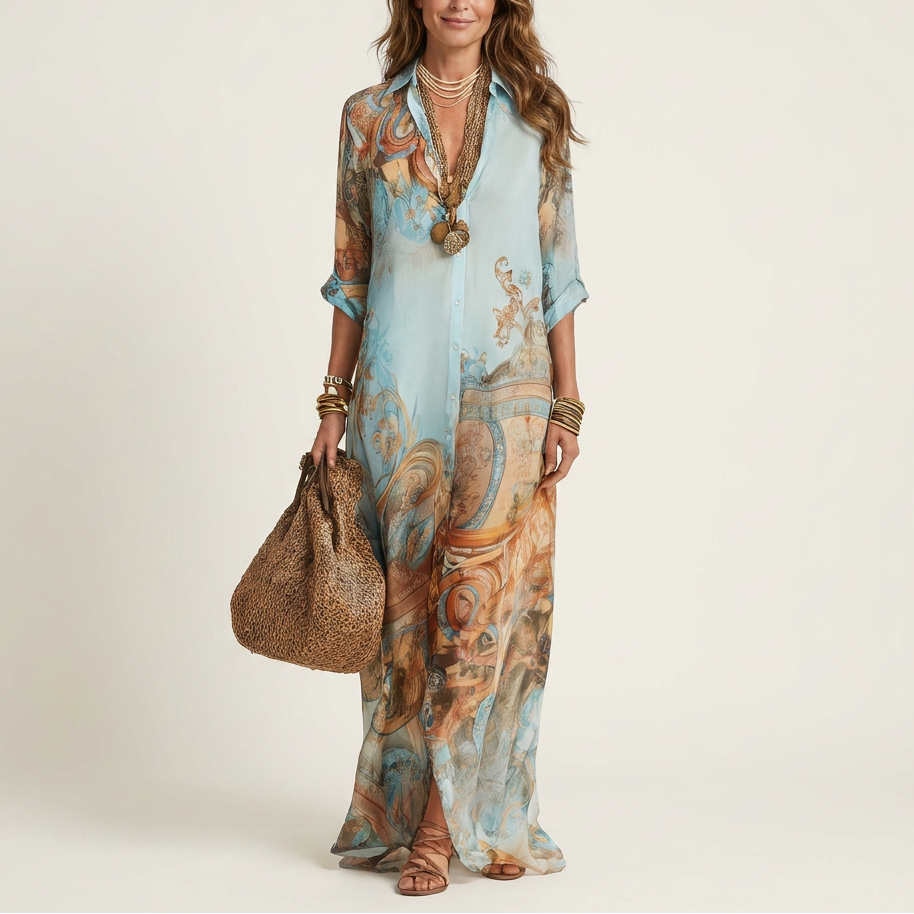 Lanie | Silk Maxi Shirt Dress